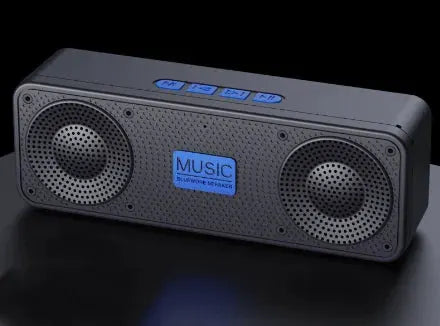Simples Market S18 wireless Bluetooth speaker with dual drivers, black with blue accents
