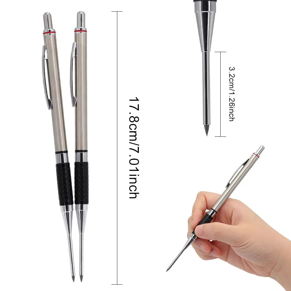 Woodworking mechanical pencils 2.0mm with anti-slip black grip, set of two