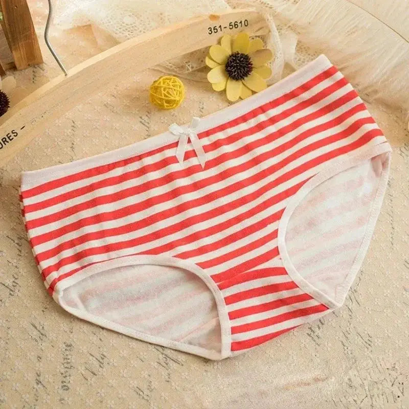Panties red and white striped with white trim and a small bow.