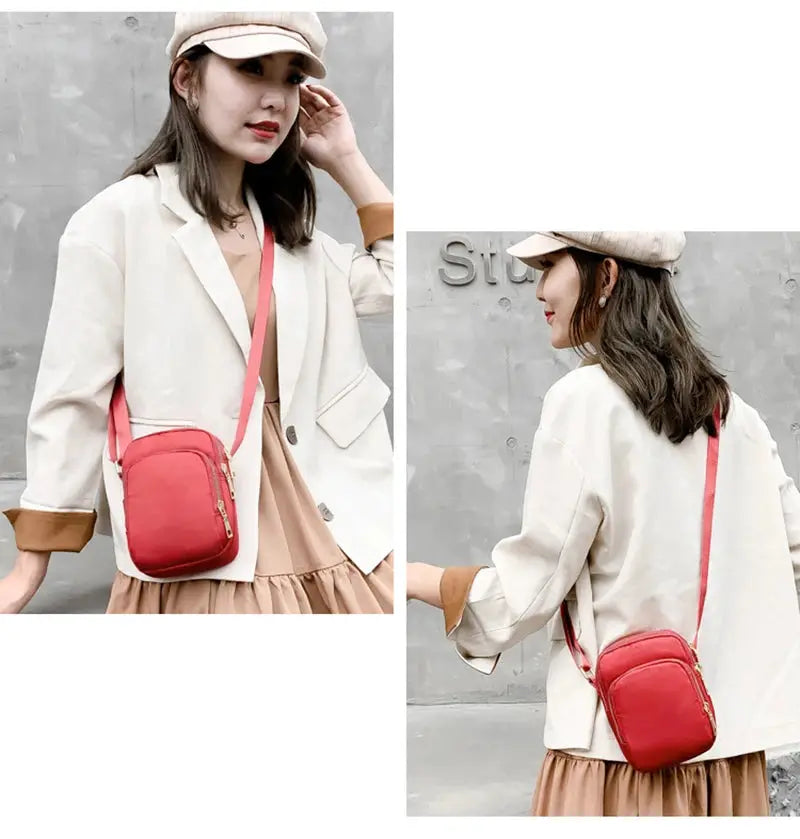 Women crossbody bag by Simples Market; red waterproof compact handbag with zipper