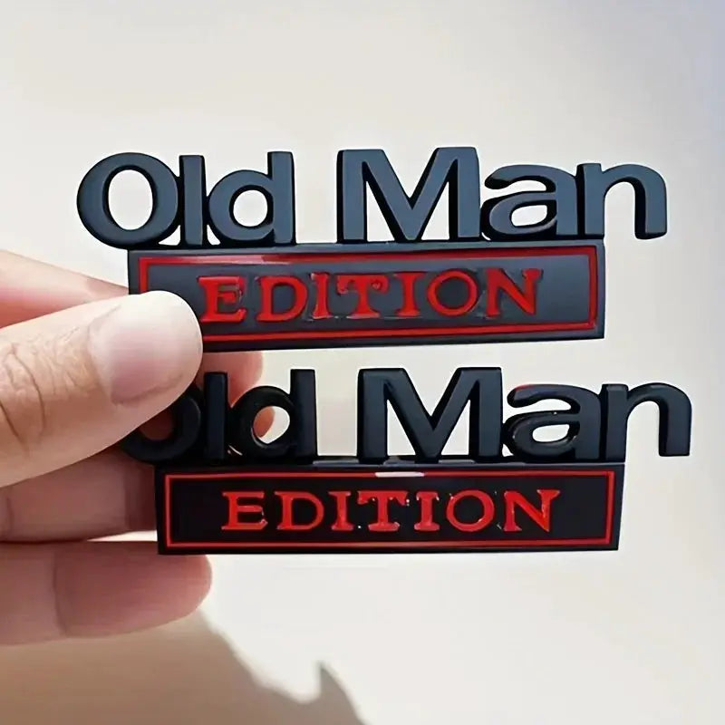 Old Man Edition 3D emblem stickers, set of 2, black with red Edition label for universal cars/SUVs