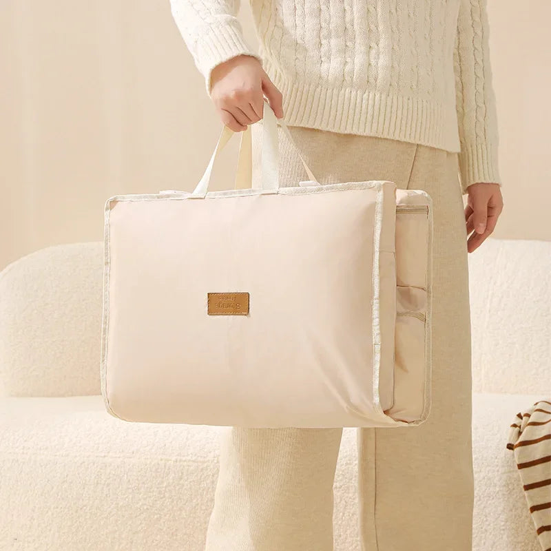 Simples Market business travel storage hanging bag in beige, portable handheld foldable clothing organizer