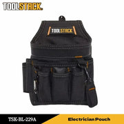 ToolStack electrician pouch, black wear-resistant tool bag with multiple front pockets and strap