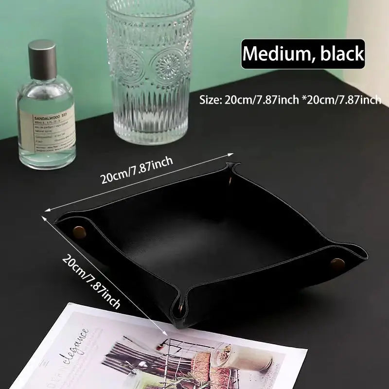 Leather Living Room Entry Key Storage Box and Cosmetics Sundries European Tray Desktop Organizer