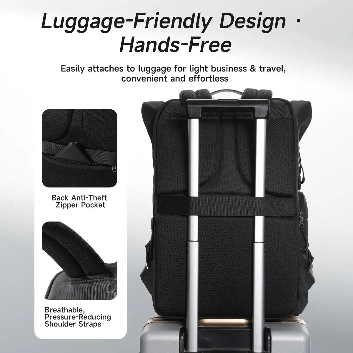 Tigernu travel backpack, black, with luggage-friendly design, anti-theft zipper pocket and breathable shoulder straps