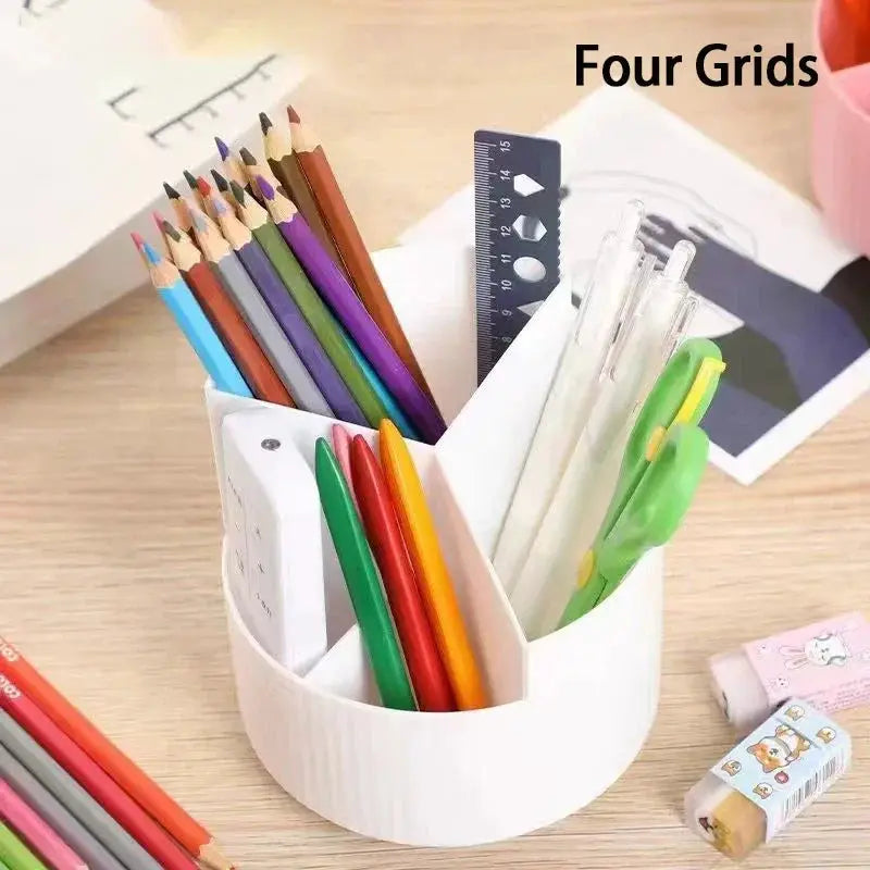 DeskZen Rotating Pen Holder Three Hole Desk Organizer For Pens Pencils And Makeup Brushes Space Saving Design