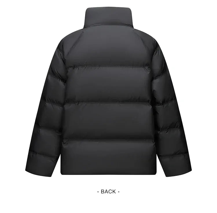 Semir down jacket, black puffer coat, unisex, back view with horizontal quilting and stand-up collar.