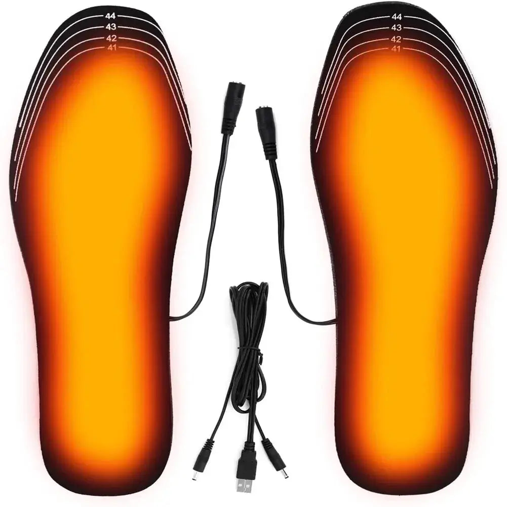 Simples Market USB heated insoles pair with orange heat-map design; two insoles with USB power cables for warmth
