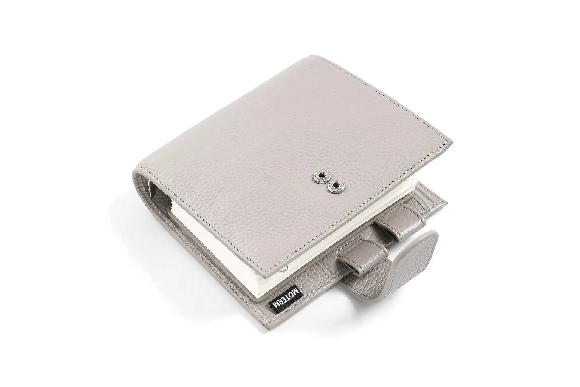 Moterm Luxe 2.0 pocket-size planner, pebble-grain leather in pale pink, with 30mm rings