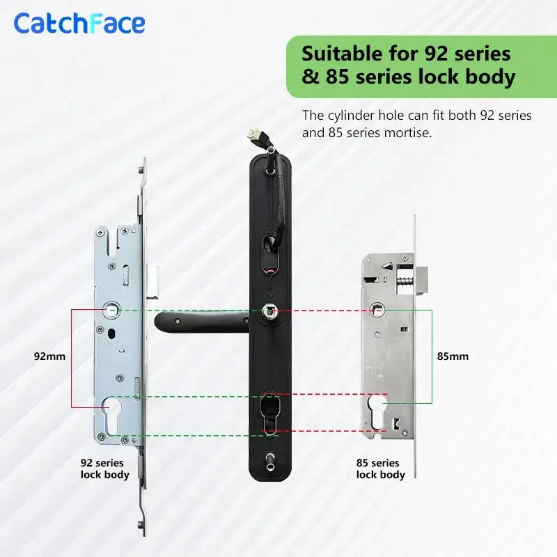 CatchFace Simples Market smart door lock 92/85mm waterproof fingerprint TTLock; shows two lock bodies.