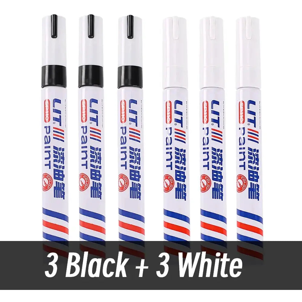 Simples Market 6-pack paint markers, 3 black and 3 white, waterproof permanent markers for metal, rubber, and fabric