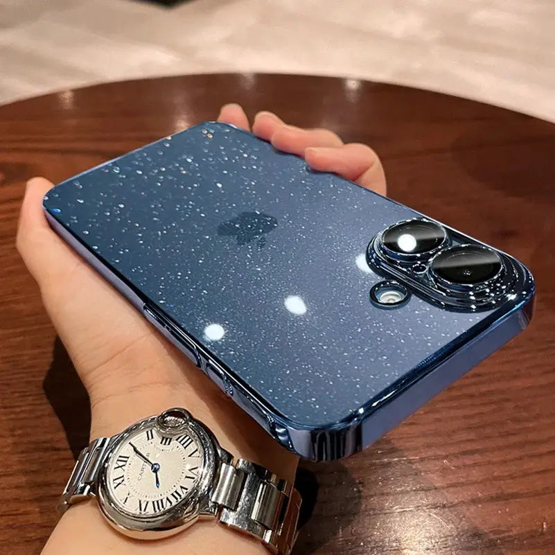 Luxury Glitter Transparent PC Case For iPhone 17 16 15 14 Pro Max 13 11 12 Bling Clear Shockproof Slim Cover