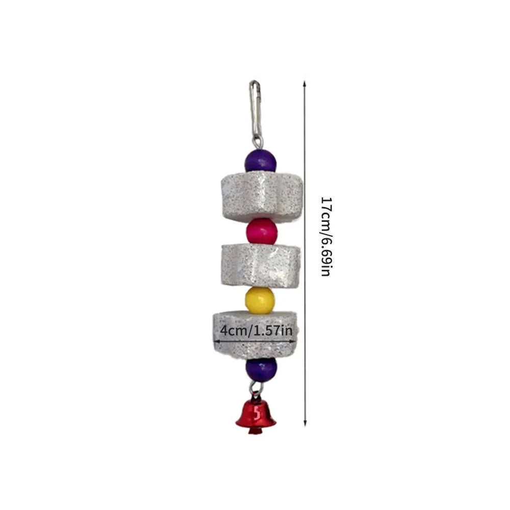 1PC Pet Teeth Grinding Volcanic Rock Toy by Simples Market, 4 rock blocks with colorful beads and hanging bell
