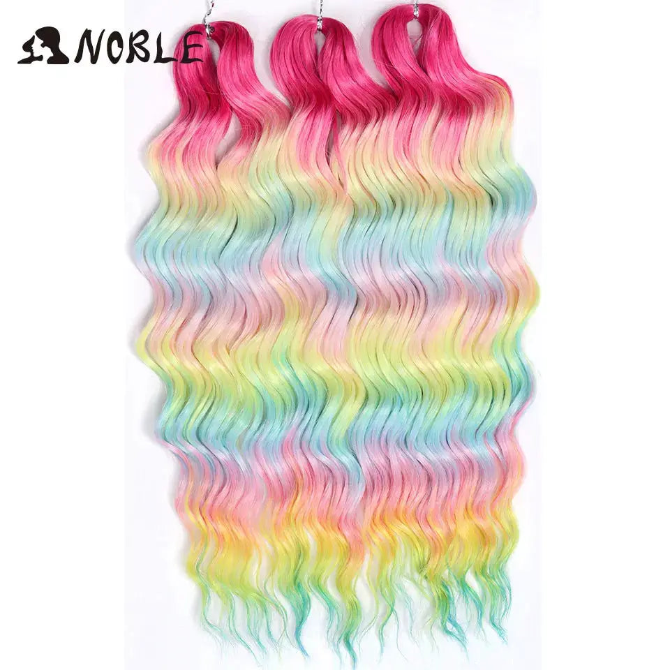 Noble Hair synthetic loose deep wave 24in braiding extensions in rainbow ombre pink to yellow to blue