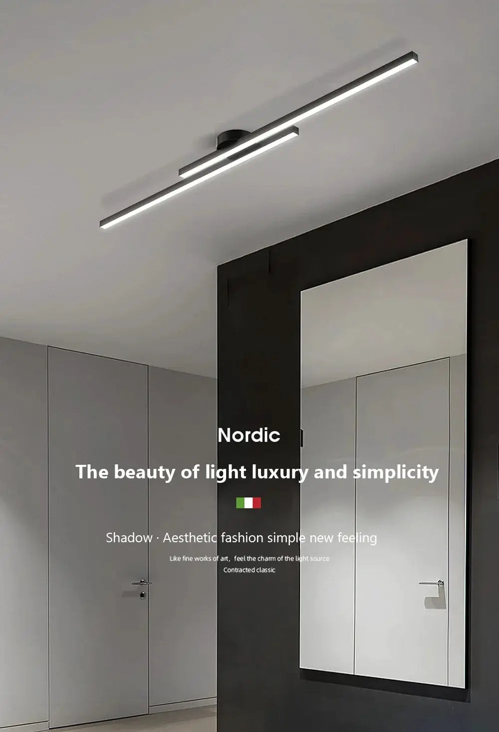 Modern LED ceiling light 60–80cm, black metal dual-bar design with integrated LEDs by Simples Market