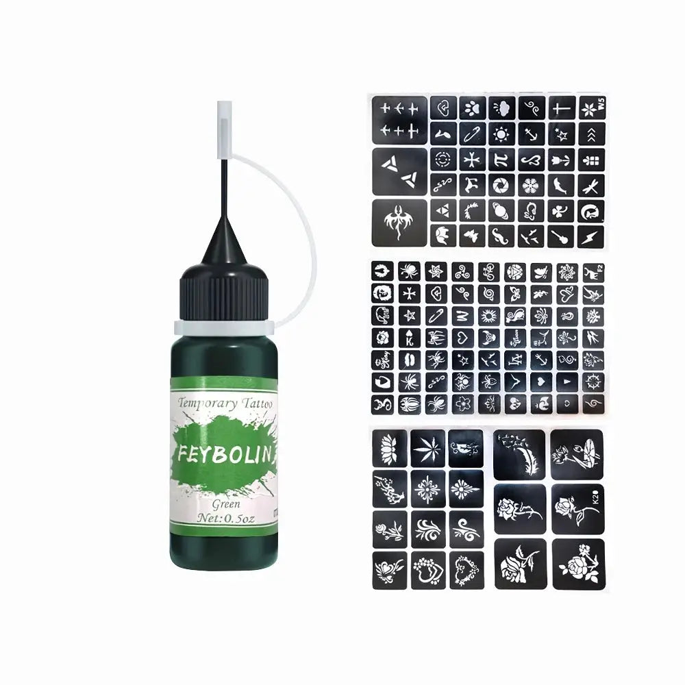 Long Lasting Temporary Tattoo Inks Kit With Three Tattoo Stickers Freehand Painting Gel For Face And Body