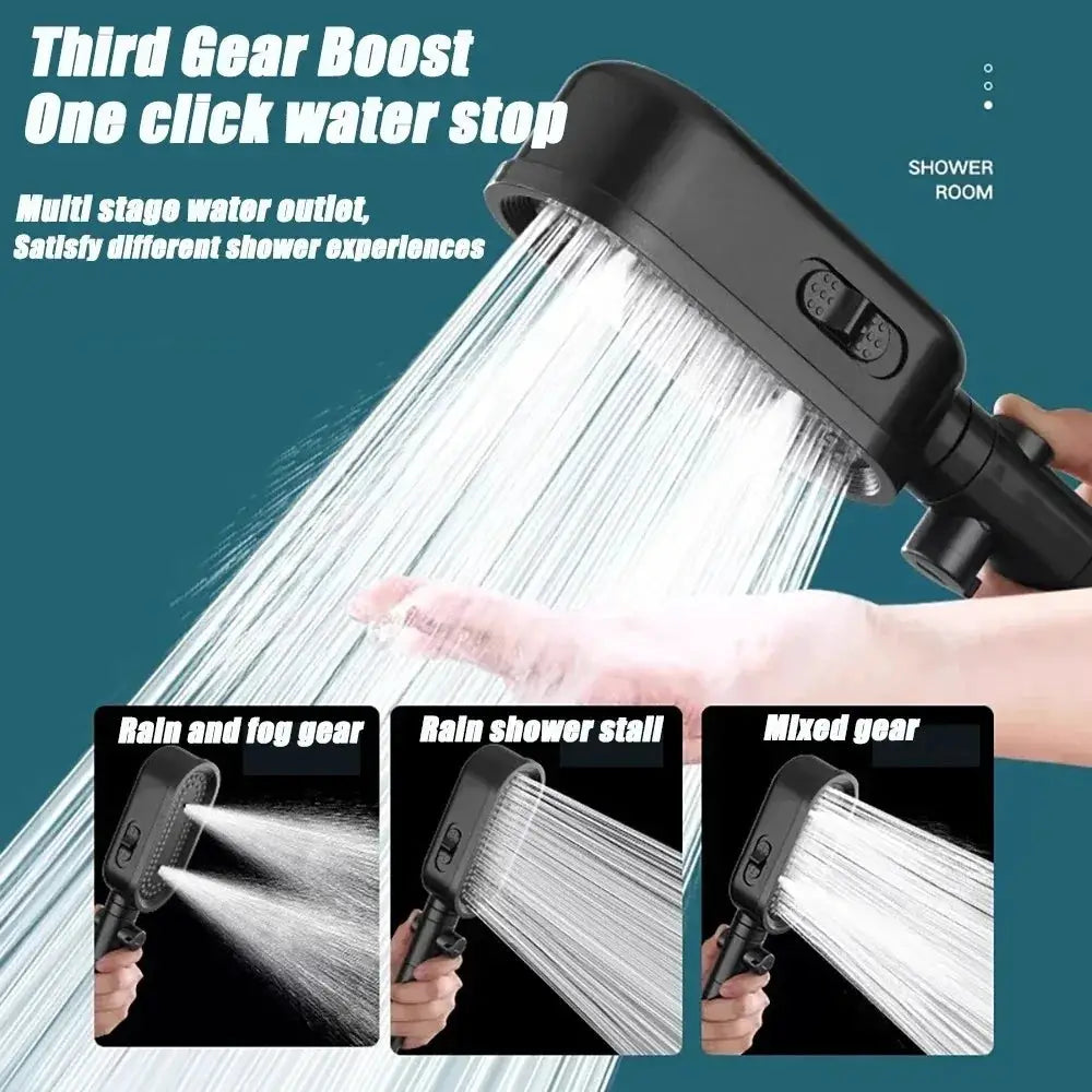 High-pressure shower head with 3 spray modes by Simples Market, black finish