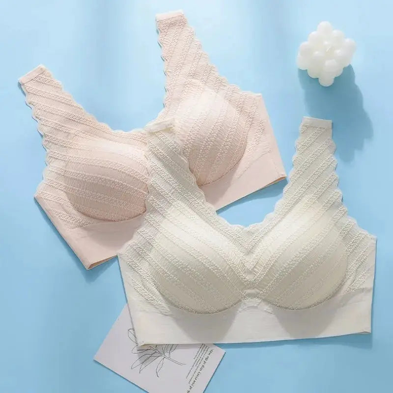 Seamless wireless sports bras set in nude pink and white, 2-pack, non-wire crop tops