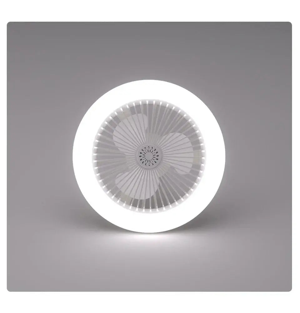 Ceiling fan lamp with LED ring, white circular design and inner fan blades