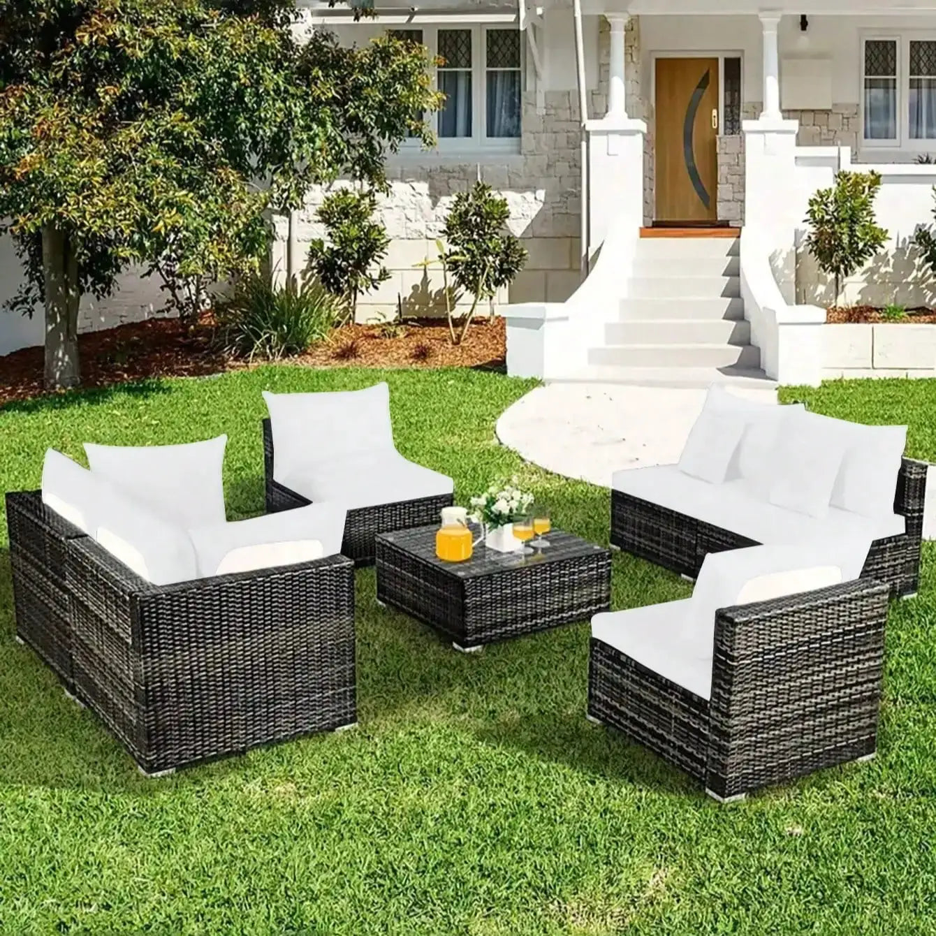 Simples Market tropical sofa cushion covers with non-slip backing for individual seat cushions on a wicker patio set