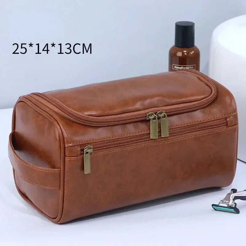 BrandX Leather Toiletry Bag Dopp Kit For Men And Women Hanging Travel Organizer Water Resistant PU Leather