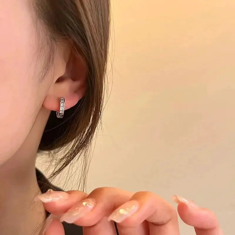4Pcs Set Stainless Steel Zircon Crystal Hoop Earrings For Women Y2K Egirl Aesthetic Daily Wear