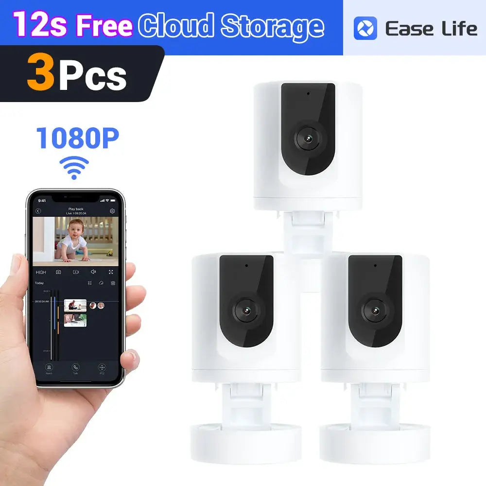 Pet camera set, 3 white indoor 1080p security cameras with mobile app by Simples Market