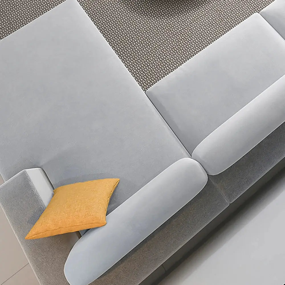 Velvet stretch-thick sofa seat cushion cover in light gray for L-shaped sectional couch
