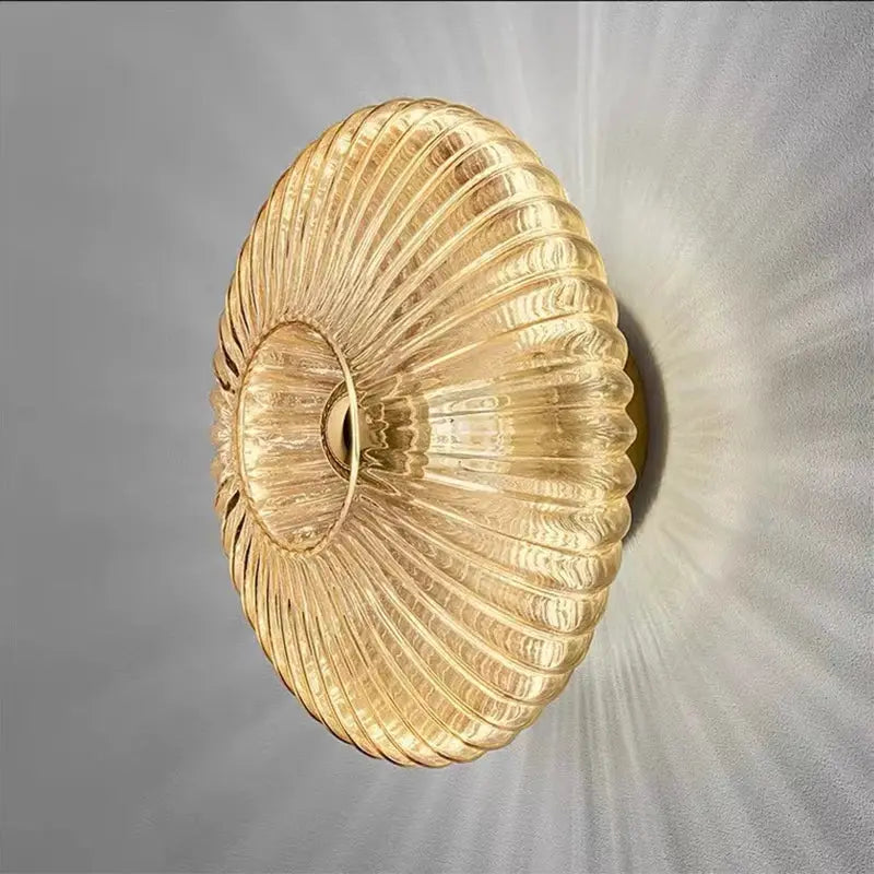 Nordic LED glass wall sconce with gold ribbed circular design wall-mounted