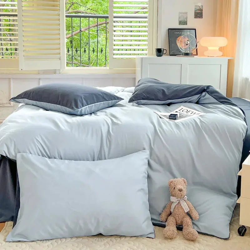 Simples Market 4-piece solid color brush-fabric bed set with duvet cover and pillowcases