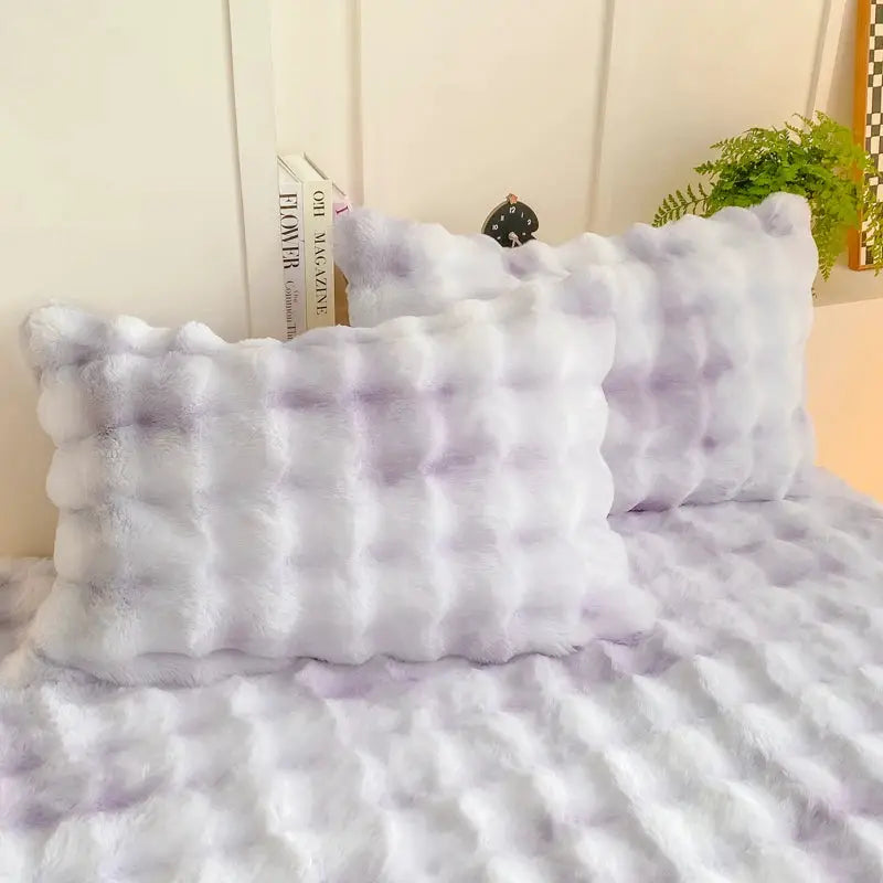 2pc fluffy plush pillowcases in lavender-white rabbit fleece, 48x74cm, winter decorative shams.
