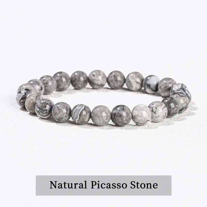 JD Natural Stone Beads Bracelet Amethyst Tiger Eye Crystal Quartz Agate Unisex Bangle Reiki Healing Jewelry Gift