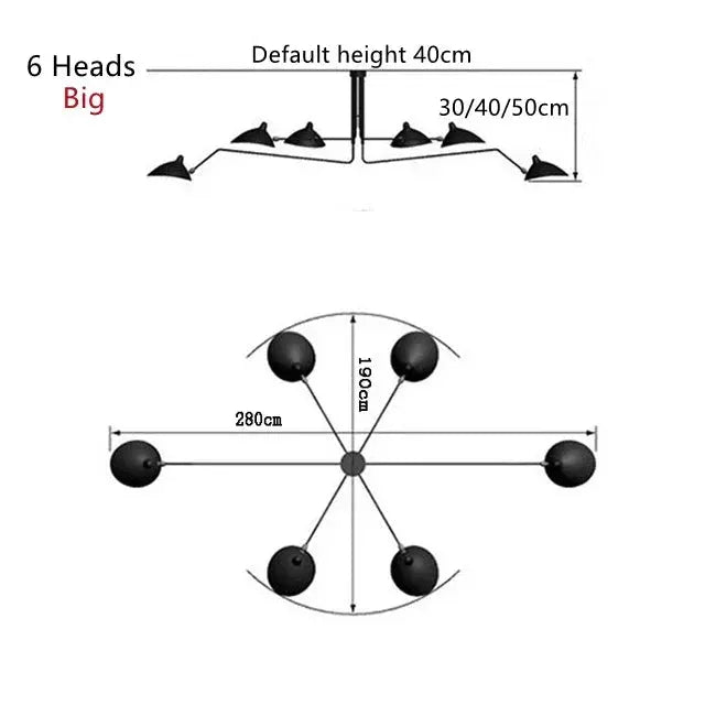Mouille six-head spider ceiling lamp, black Nordic pendant light for living room or bedroom.