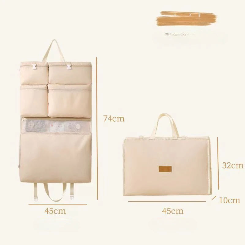 Business Travel Storage Hanging Bag, beige fabric, foldable hanging clothing organizer