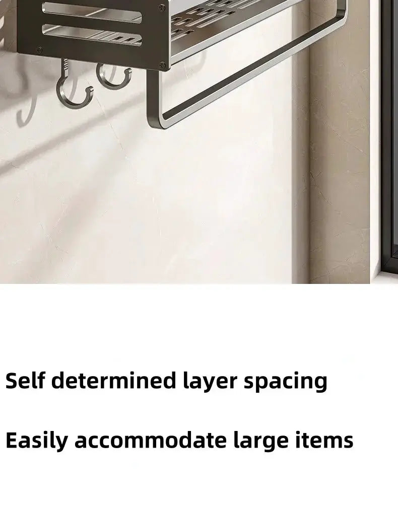 Simples Market no-drill aluminum bathroom corner shelf with shampoo organizer and towel holder, wall-mounted with hooks