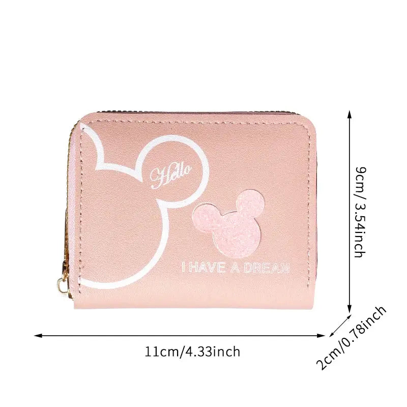 Pink zippered wallet by Simples Market with cute cartoon ears design, compact women's coin purse