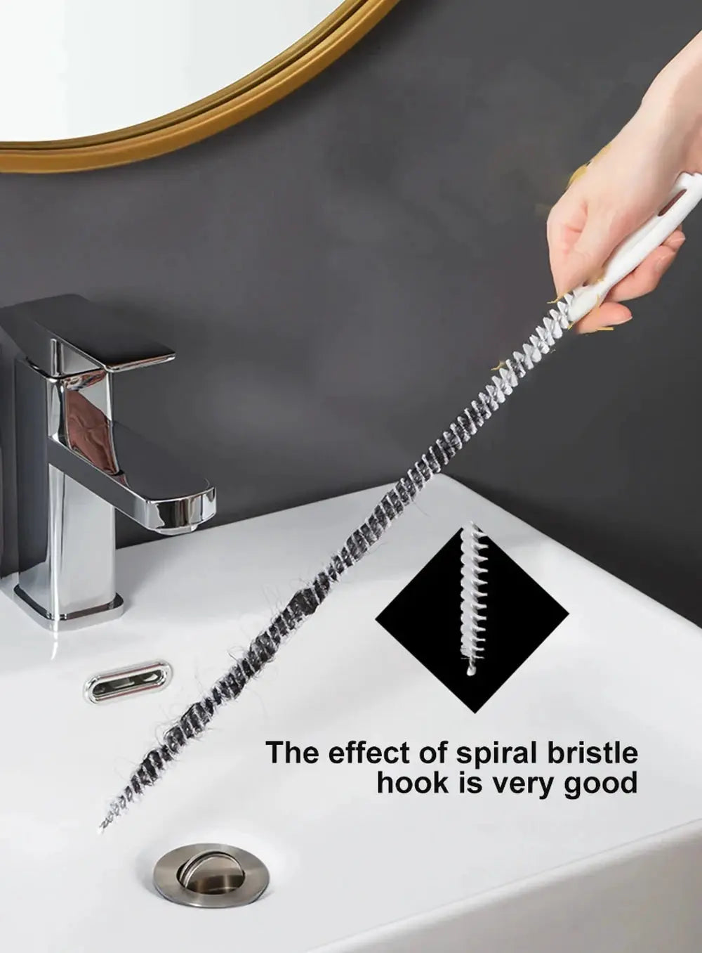 Simples Market pipe dredging brush with white handle; flexible spiral bristle drain cleaner for bathroom sinks