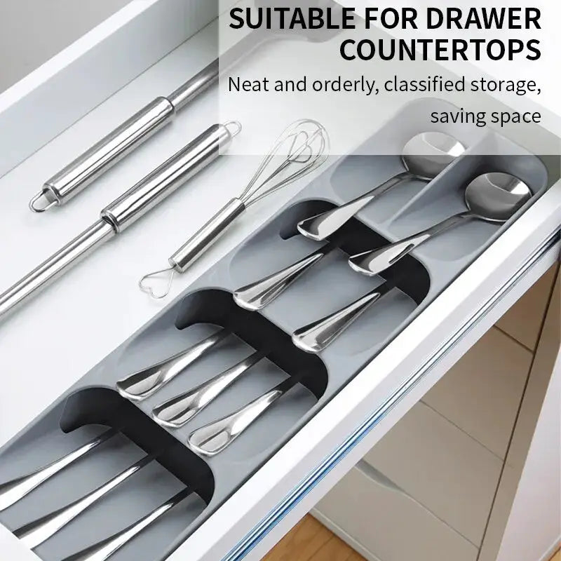 NovaKitchen Drawer Cutlery Tray Space Saving Organizer For Knives Forks Spoons And Spice Bottles