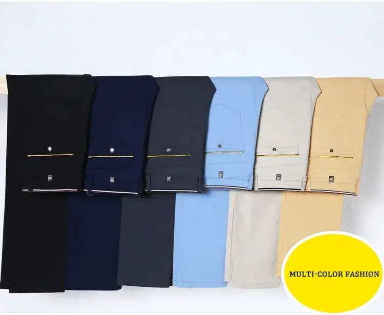 Simples Market men's dress pants in an eight-color solid cotton set for office and casual wear
