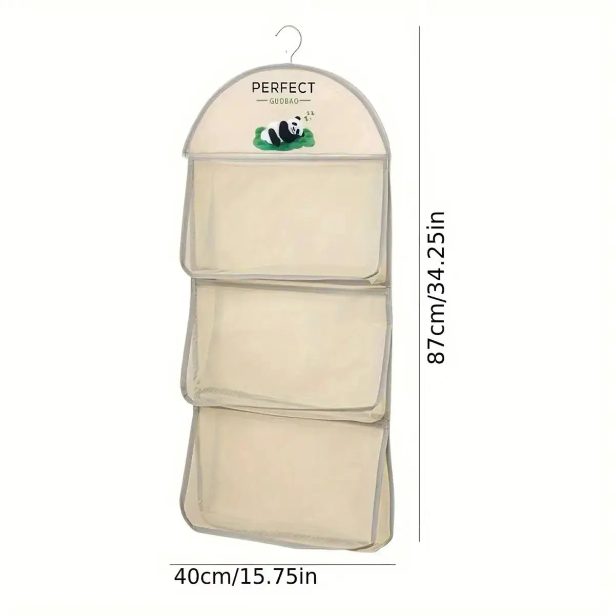 Storage mesh hanging bag with three beige pockets for underwear, wall-mounted dorm wardrobe; Perfect Guobao