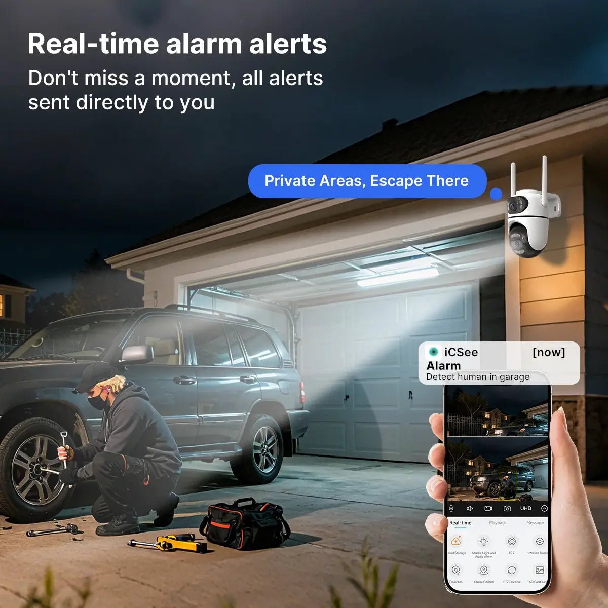 8MP 4K WiFi PTZ Outdoor Security Camera, white, Simples Market.