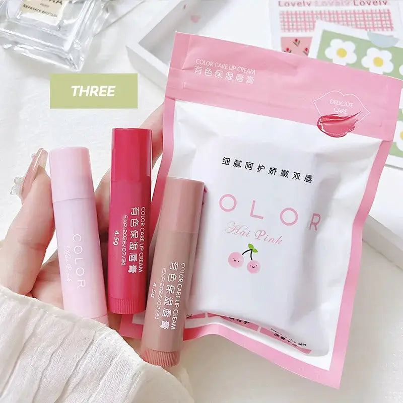 Haipink Three Piece Tinted Moisturizing Lip Balm Set Hydrating Diminish Lip Lines Prevent Chapping