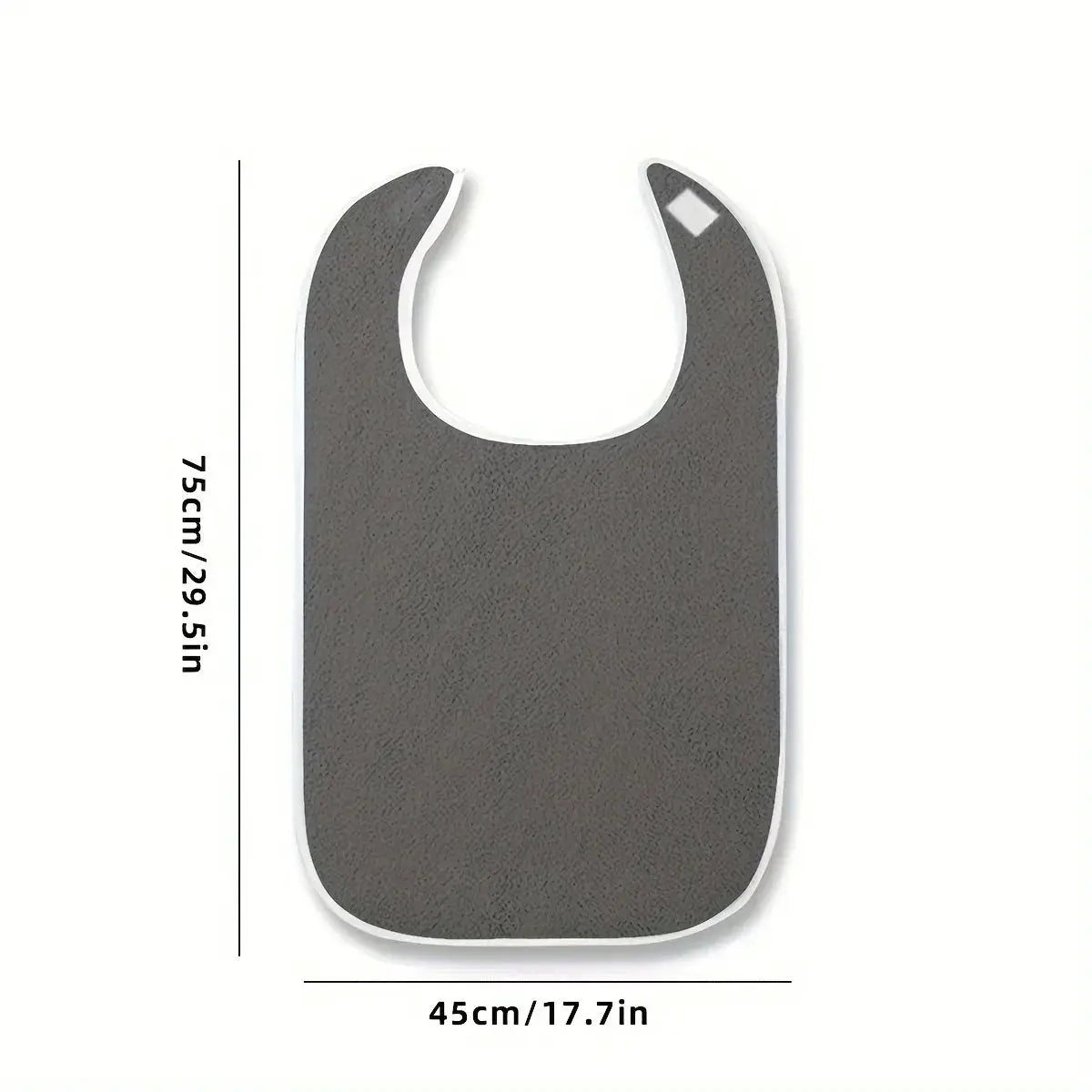 Gray waterproof adult bib apron with white trim, 45x75 cm.