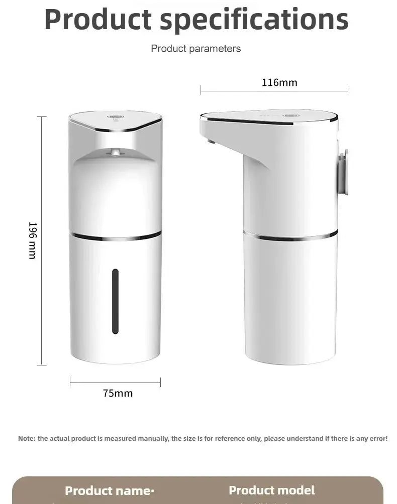 Automatic sensing soap dispenser, white with chrome trim, wall-mounted vertical design.