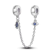 S925 Silver Plated Devil's Eye Guardian Palm Safety Chain Charm Pendant For Bracelets DIY Gift