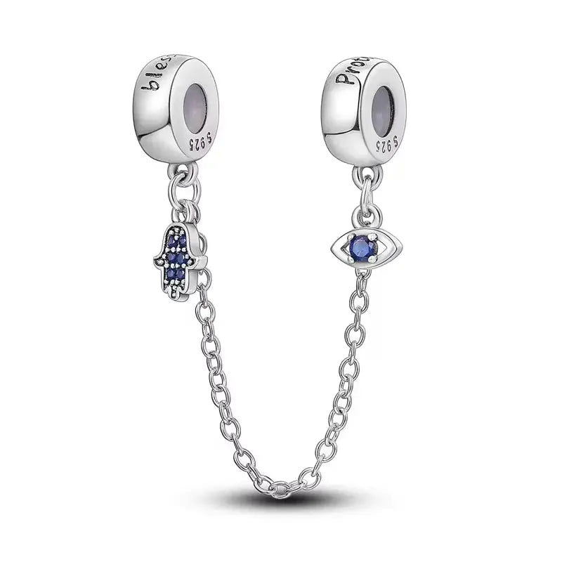 S925 Silver Plated Devil's Eye Guardian Palm Safety Chain Charm Pendant For Bracelets DIY Gift
