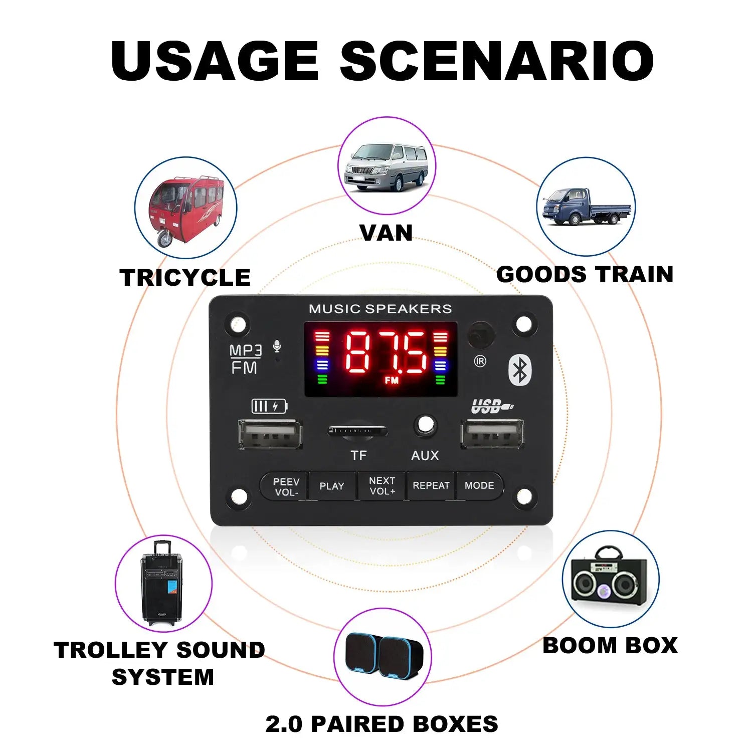 Bluetooth 5.0 MP3 Decoder Board 2x40W Amplifier 12V DIY Car Stereo Module FM Radio USB TF Card Mic
