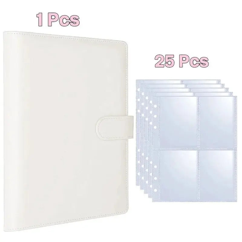 Simples Market A5 photocard binder, white PU leather, includes 25 clear pages (4-grid)