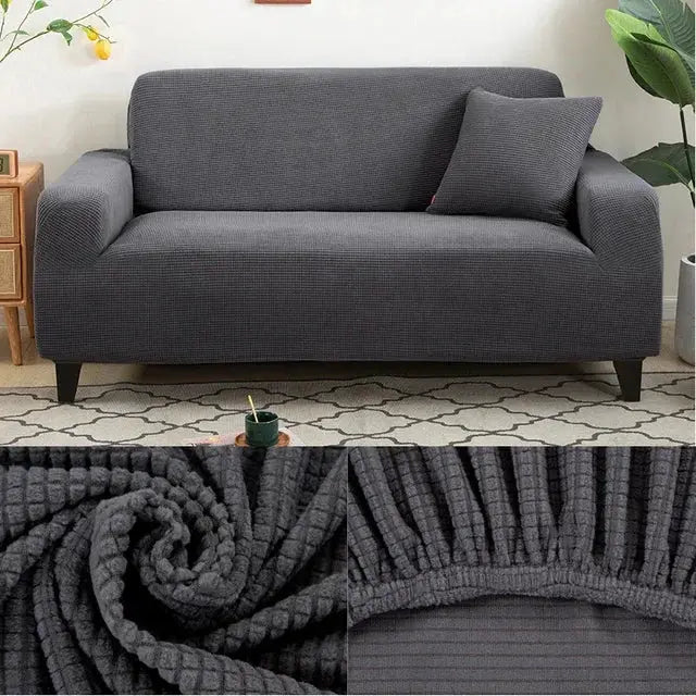 Joccun stretch couch cover in dark gray jacquard spandex; fits 1–4 cushion sofas; washable furniture protector
