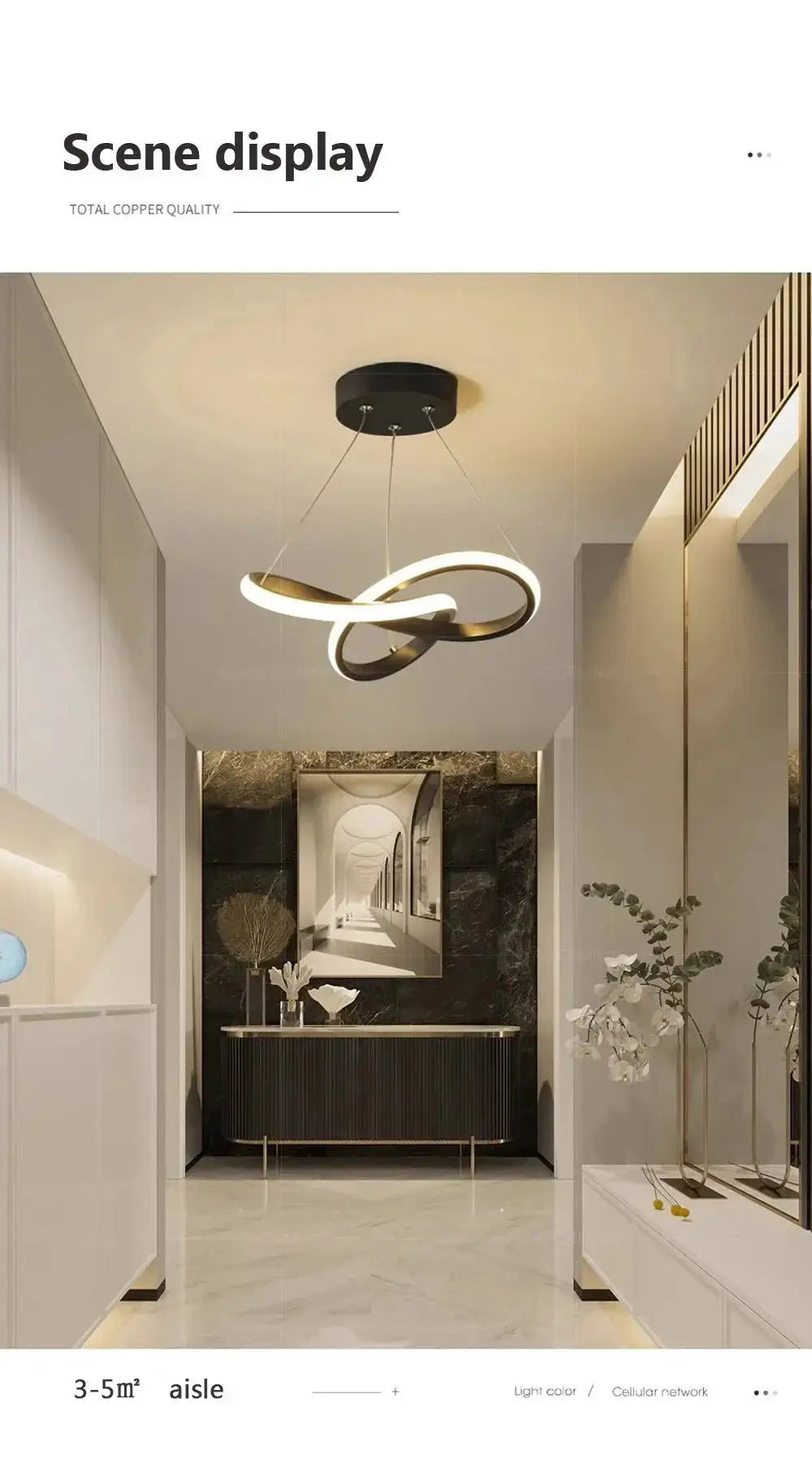 Nordic LED ceiling pendant lamp by Simples Market, black exterior with warm gold interior and intertwined loop design